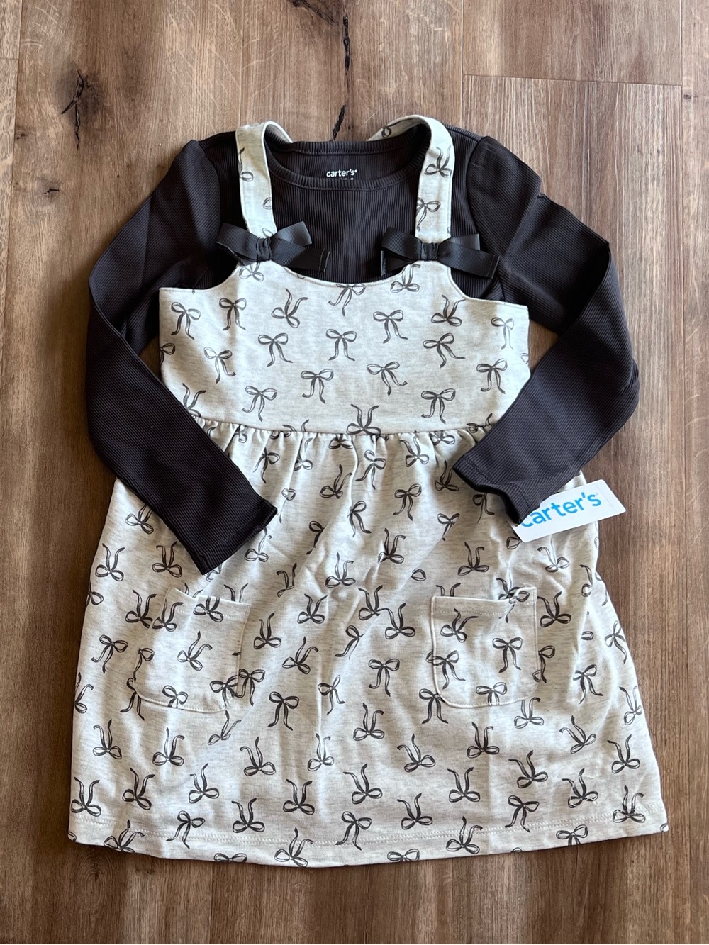 NWT Carter’s Girls Size 5 Grey Dress & Long Sleeve Shirt Set